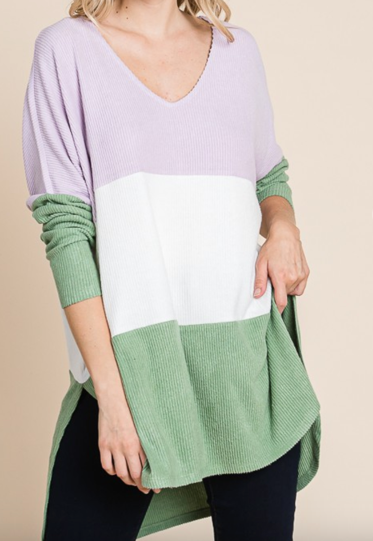 Spring Color Block Oversized V-Neck Tunic